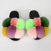 Colorful Slipper faux Fur Women Casual Slipper - FashionByTeresa
